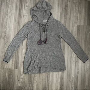 SUBTLE LUXURY WOMENS SWEATER 100% CASHMERE GRAY HOODED MEDIUM